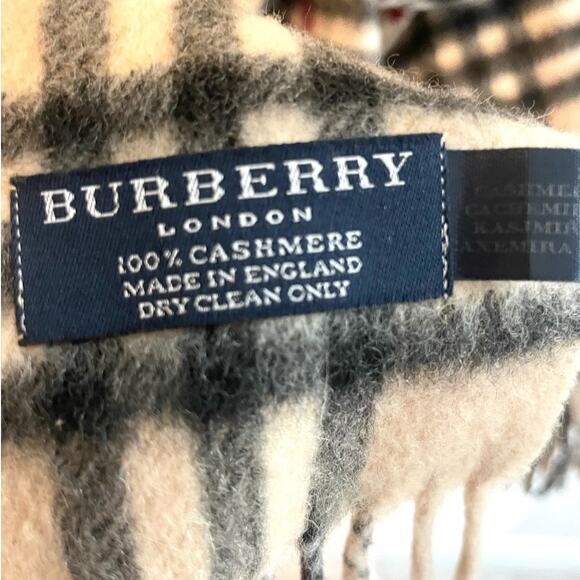 Burberry Cashmere Check Plaid Fringe Rectangle Classic Scarf Beige Tan Black Red - Picture 5 of 6